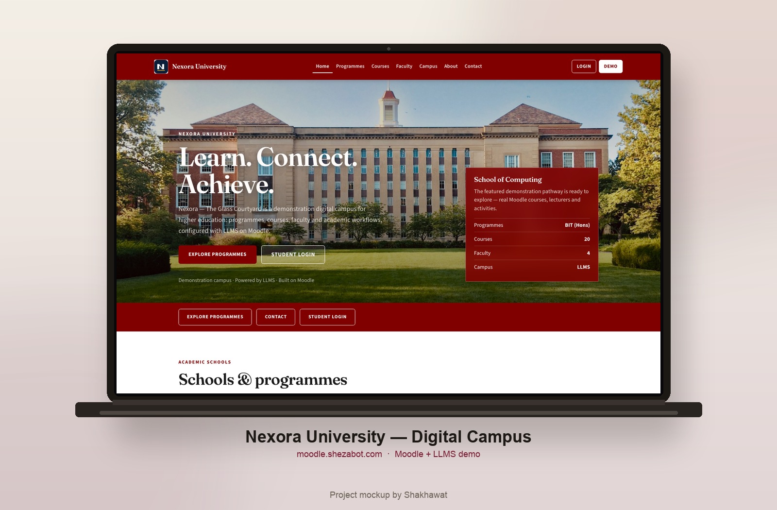 Nexora University digital campus on desktop
